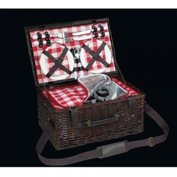Cilio 155259 Varese Cesta de Picnic para Cuatro Personas en Marrón Oscuro con Bolsa Térmica Incluida