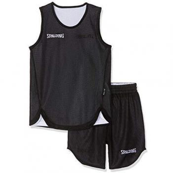 Spalding Doubleface Kids Set, Conjunto reversible camiseta y pantalones de baloncesto para Unisex-Niños, Negro/Blanco