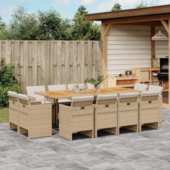 13-Piece Beige Poly Rattan Garden Dining Set with Cushions