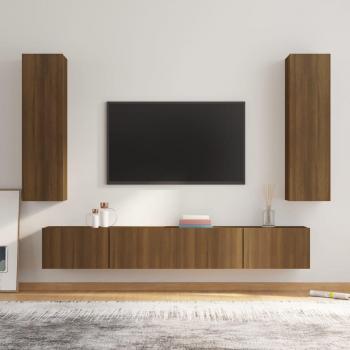 Set de muebles para TV 4 piezas madera contrachapada marrón roble 100x30x30 cm