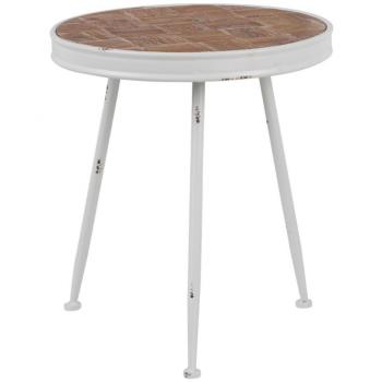 Mesa auxiliar de hierro blanco y natural, tallada y envejecida, dimensiones Ø50 x 56 cm