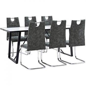 vidaXL Juego de Comedor 7 Piezas Cuero Sintético Mobiliario Decoración Interior Casa Hogar Robusto Duradero Resistente Funcional Práctico Útil Negro