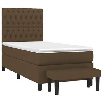 Cama box spring con colchón tela marrón oscuro 90x200 cm
