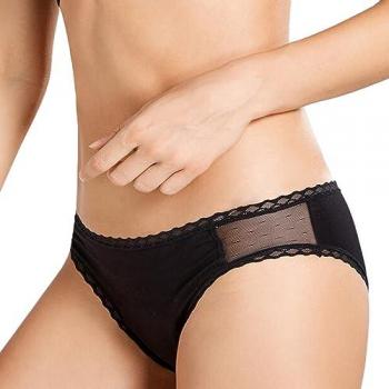 Braguita Menstrual de Algodón Orgánico y Bambú - Color Negro - Talla S - Absorción equivalente a 3 tampones - Capa Antibacteriana - Cómoda y Lavable