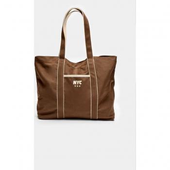 Stradivarius Brown Fabric Tote Bag OS