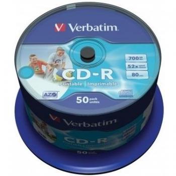 Verbatim CD-R AZO Wide Inkjet Printable - ID 700 MB 50 Pieza