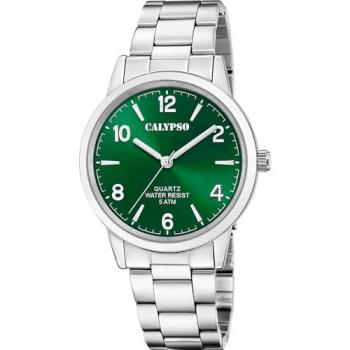 Reloj Calypso K5858 Básico para Hombre, Caja y Correa de Acero Inoxidable 316L Plateado, Color Verde