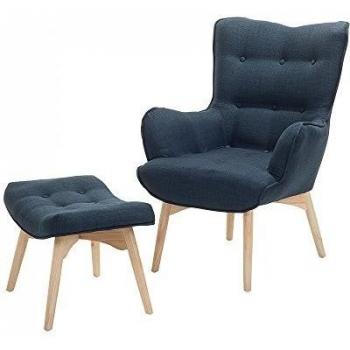 Butaca - Azul marino - Sillón tapizado - Reposapiés - VEJLE