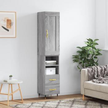 Aparador de madera contrachapada gris Sonoma 34,5x34x180 cm con 2 cajones y 2 estantes, Mueble de Almacenaje para salón, Buffet, Armario Auxiliar y Armario de