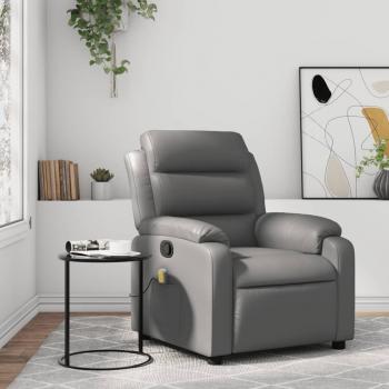 Silla de masaje reclinable de cuero sintético gris Vidaxl con funciones de masajes múltiples, diseño ergonómico, reposabrazos acolchados, soporte lumbar ajustable y tapizado en cuero gris