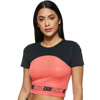 NIKE W NP SPRT Dstrt Top SS Camiseta, Mujer, Ember Glow/Black/Black, M