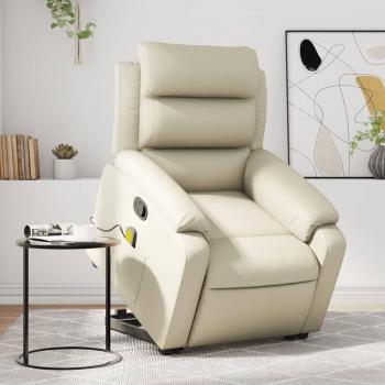 Sillón reclinable de masaje de pie en cuero artificial color negro, crema y gris - Sillón cómodo para dormitorio, silla relax y sofá