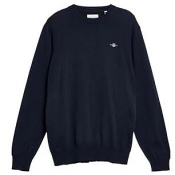 Gant Men's Long Sleeve Round Neck Sweater with Logo Embroidery - Evening Blue