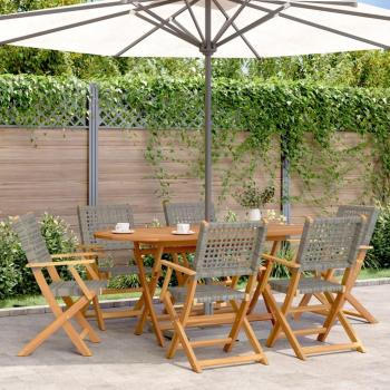 vidaXL Folding Garden Chairs 6 pcs Grey Poly Rattan and Solid Wood