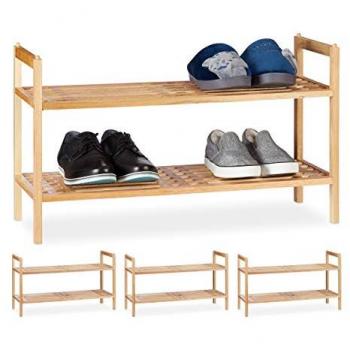 Zapatero Apilable Relaxdays de Madera de Nogal, 4 Unidades, Con 2 Baldas para 6 Pares de Zapatos, Dimensiones 41 x 69 x 27 cm, Color Natural