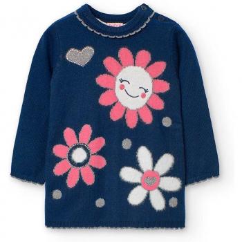 Boboli - Vestido de niña de punto con estampado de flores