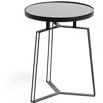 Kave Home - Mesa Auxiliar Radim Negra Redonda Ø 40 cm de Cristal Tintado y Estructura de Acero