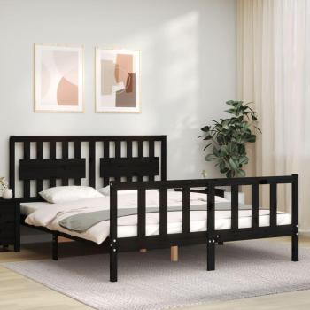Cabecero King Size Estructura Cama de Matrimonio Madera Maciza Negro