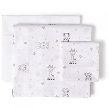 Juego de Sábanas para Minicuna Koala 100% Algodón Blanco/Rosa 3 Piezas