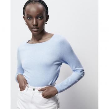 Sfera - Jersey básico de algodón, manga larga, cuello redondo, corte regular, disponible en varios colores