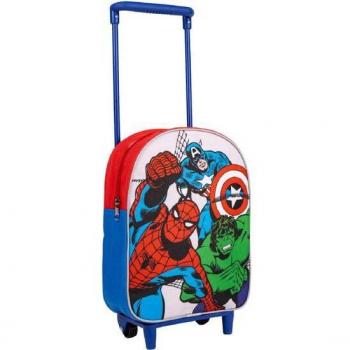Mochila con Ruedas Infantil Los Vengadores Marvel 29cm - Trolley Escolar Rojo Estampado Avengers