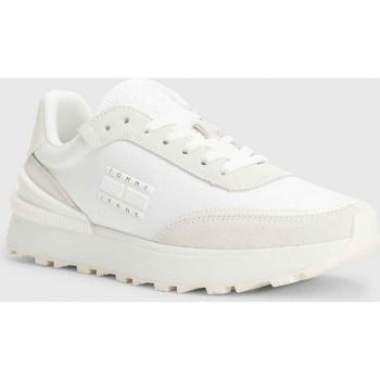 Tommy Jeans Women's Low-Cut Tech Runner Sneakers with Tommy Flag - White, Size 7 US