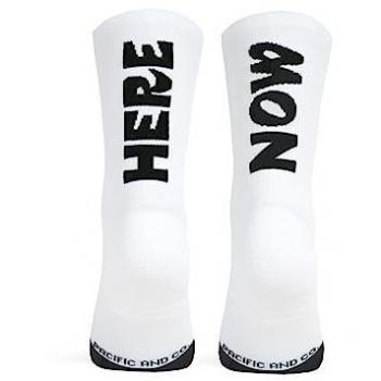 Calcetines Medios Unisex Pacific & Co Here Now Blanco y Negro, Talla 37-41, Tricotado para Running