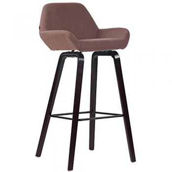 Taburete de bar Newnan de tela marrón con 4 patas y reposapiés, estructura de madera nogal (roble)