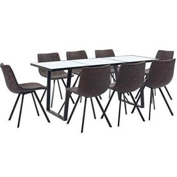 vidaXL Juego de Comedor 9 Piezas Cuero Sintético Mobiliario Decoración Interior Casa Hogar Robusto Duradero Resistente Funcional Práctico Útil Marrón