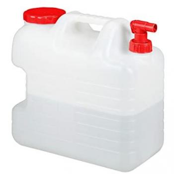 Bidón de Agua Potable con Grifo y Tapón de Rosca, 20L, Sin BPA, Ideal para Camping, Blanco y Rojo