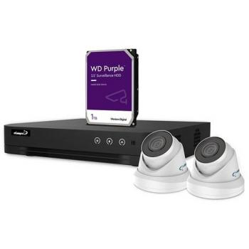 Kit de videovigilancia IP - Grabador NVR 4 canales - 2 cámaras domo IP blancas - Disco duro de 1 TB - Cables incluidos