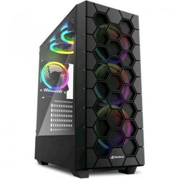 Sharkoon RGB Hex ATX Mid Tower Case with Tempered Glass Side Panel, 2x USB 3.0 Ports, No Power Supply, Black