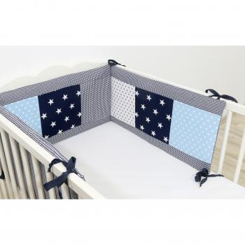 BEBILINO Cojín protector y chichonera VARIOS TAMAÑOS para cuna y cama de bebé AZUL CLARO GRIS