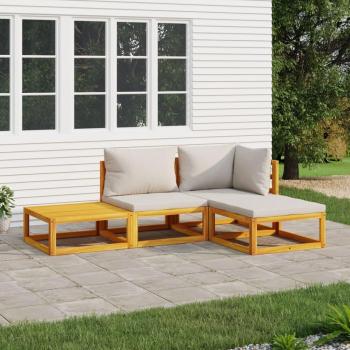 4-Piece Solid Wood Garden Lounge Set with Light Grey Cushions