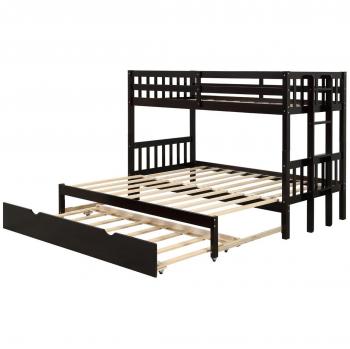 Costway Twin Pull-Out Bunk Bed with Trundle - Espresso
