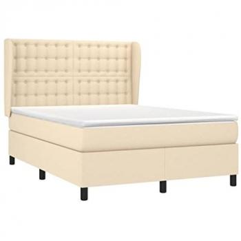 Cama box spring con colchón tela color crema 140x190 cm
