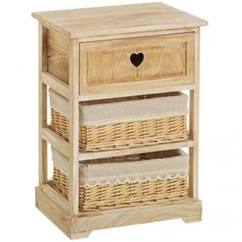 Cajonera romántica beige de madera con 3 cajones de 58x40x29 cm
