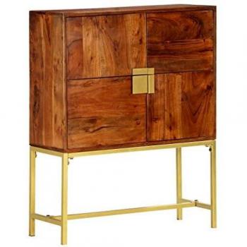 Aparador de Madera Maciza de Acacia 80x30x100 cm Color Marrón y Dorado