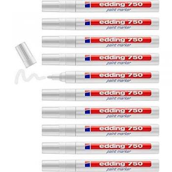 Edding 750-049 - Marcador Permanente de Tinta Opaca con Punta Redonda, 10 Unidades, Color Blanco