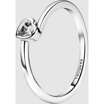 Anillo Pandora Corazón Solitario Transparente Inclinado