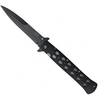 Navaja Estilete JKR0501 con Apertura Asistida, Hoja de Acero Inoxidable de 10 cm, Puño de Aluminio, Incluye Funda de Nylon