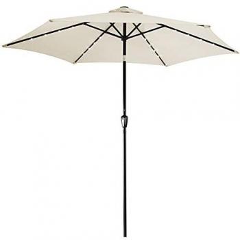 Sombrilla LED Solar Inclinable 300cm Crema con Protección UV 80+ y Manivela - Kingsleeve