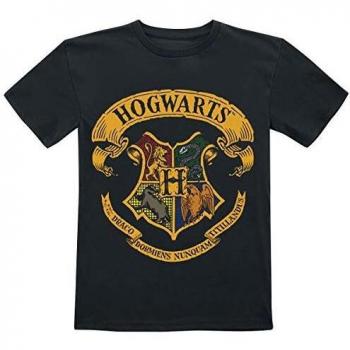 HARRY POTTER Hogwarts Crest Unisex Camiseta Negro 116, 100% algodón,
