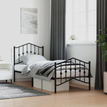 Cama metal negra con cabecero y estribo, tamaño 80x200 cm