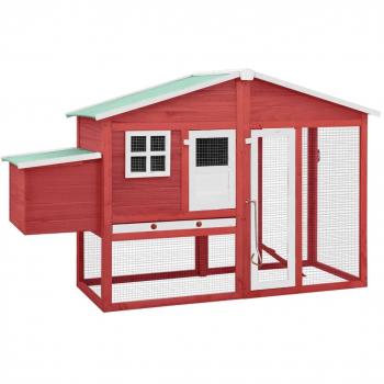 Red and White Solid Fir Wood Chicken Coop with Nest Box