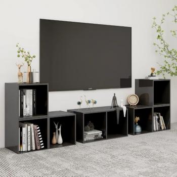Juego de muebles para TV de 6 piezas en madera pulida gris brillante de múltiples capas