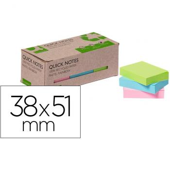 Bloc de notas adhesivas quita y pon Q-Connect 38x51 mm 100% papel reciclado colores pasteles KF17326