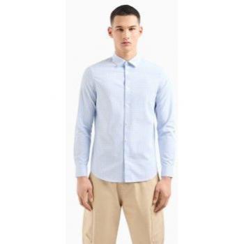 Armani Exchange Men's Blue Dobby Logo Shirt - Size S