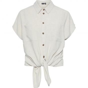 Pieces Women's Short Sleeve Linen Tie Blouse Vinsty Oatmeal