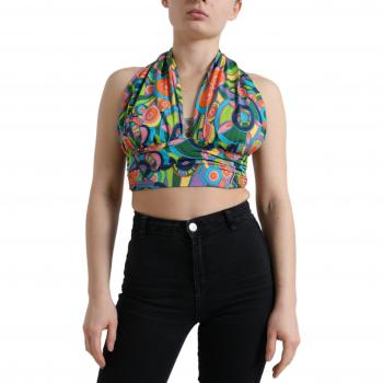 Multicolor Halter Sleeveless Cropped Tank Top - IT40|S, Dolce & Gabbana, Sleeveless Tops, female, Multicolor, Size: XS
